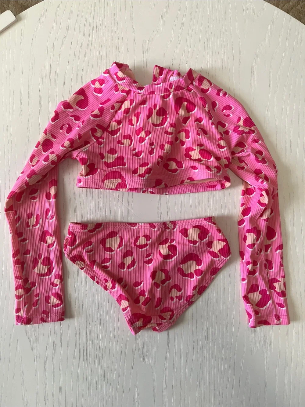 Cat & Jack Hot Pink Leopard-Print Long Sleeve Rashguard Bikini Set